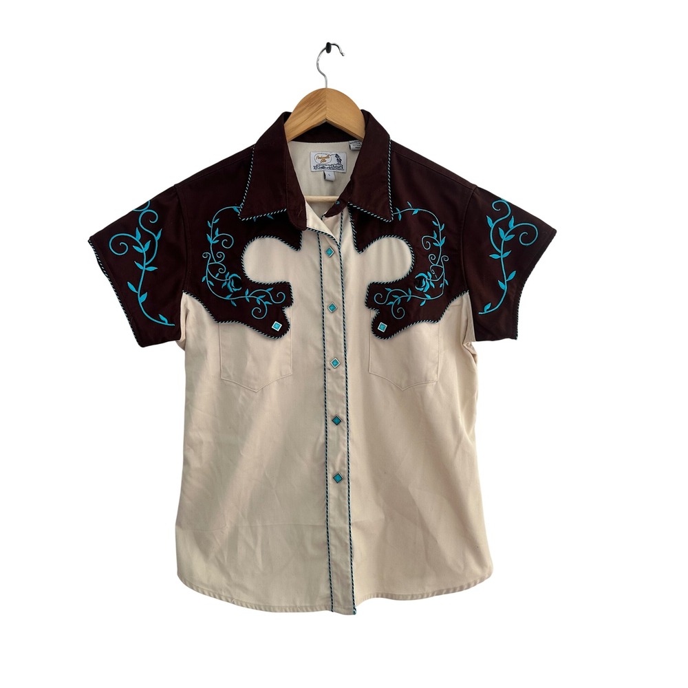 Panhandle Slim Women's Large Retro Western Embroidered Pearl Snap Shirt